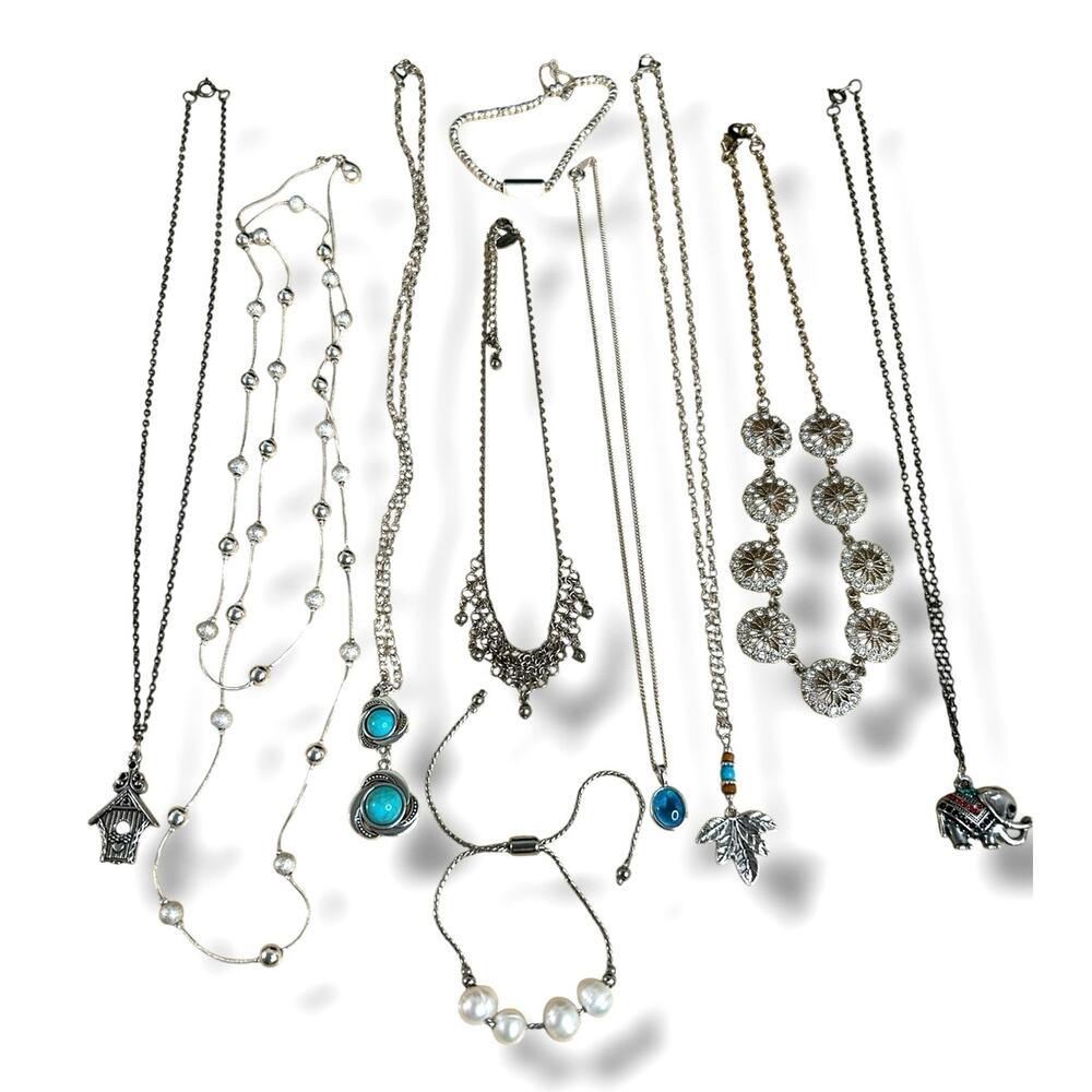 Silver Tone Necklaces and Bracelets Mixed Lot Good Condition Wearable Layering